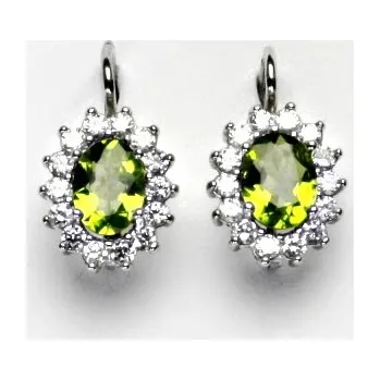 Náušnice Stříbrné náušnice, přírodní olivín, čiré zirkony, Kate, NK 1507