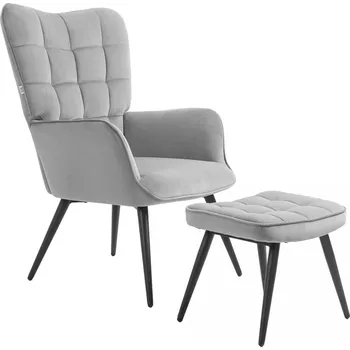 Křeslo Čalouněné křeslo s taburetem | světle šedé