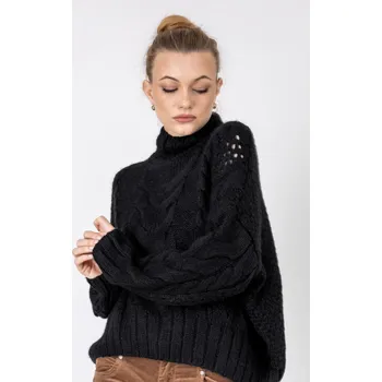 Dámské tričko Rino & Pelle Rino&Pelle dámský oversize svetr s pleteným vzorem Keison černý Velikost: XS