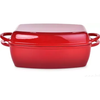 Hrnec IRON MASSIVE velký litinový masivní pekáč s grilovacím víkem 41cm, červený