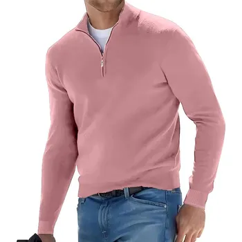 Pánský svetr Pánský svetr se zipem Casual Sweater Barva: Růžová, Velikost: 3XL