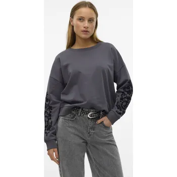 Dámská mikina Vero Moda dámská mikina s květinovým potiskem Helen tmavě šedá Velikost: XL