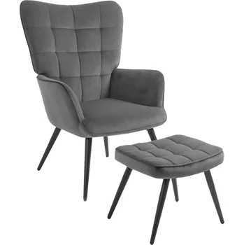 Křeslo Čalouněné křeslo s taburetem | tmavě šedé