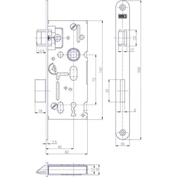 Stavební výplň Zadlabací zámek Hobes K, DM 40 mm, rozteč 72 mm, štulp ocel pozink OB
