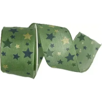 Stuha Stuha vánoční bavlněná LIGHT SPOTS tmavě zelená 40mm x 2m (13,-Kč/m) (Stuha vánoční bavlněná, jednostranný potisk, s vlascem v lemu)