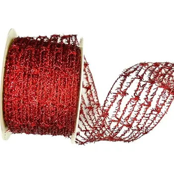 Stuha Ozdobné pletivo MOONLIGHT červené 8cm x 10m (9,90 Kč/m) (Vánoční ozdobné pletivo červené, polypropylénové, lesklé)