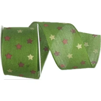 Stuha Stuha vánoční bavlněná LIGHT SPOTS zelená 40mm x 2m (13,-Kč/m) (Stuha vánoční bavlněná, jednostranný potisk, s vlascem v lemu)