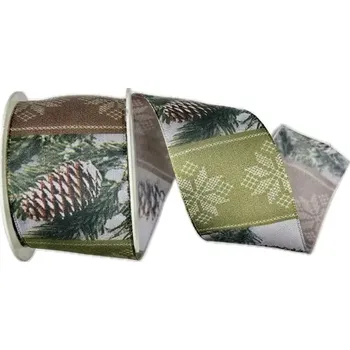 Stuha Vánoční stuha taftová PINECONE 40mm x 2m (13,-Kč/m) (Vánoční stuha taftová, jednostranný fotopotisk, s vetkaným vlascem)