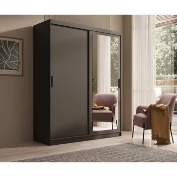 Šatní skříň Šatní skříň s posuvnými dveřmi a zrcadlem Hailey - 160 cm Barva: Černá