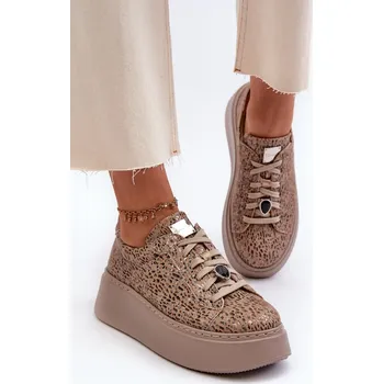Dámské tenisky Kožené sportovní boty na platformě Maciejka Maciejka hnědá 3093193