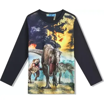 Chlapecké tričko dl.r. Kugo FM7072 tmavě modré (tričko pro kluky s dinosaury)