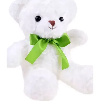 plyšák Plyšový bílý medvídek se zelenou mašlí 30 cm