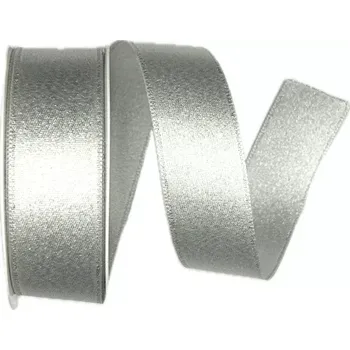 Stuha Stuha saténová STARDUST SILVER stříbrná 25mm x 2m (12,-Kč/m) (Stuha saténová, jemně protkaná lurexem, oboulící, stříbrná, s jemným glitrovým leskem )