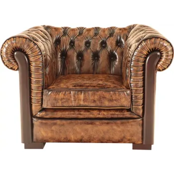 Pohovka Pohovka jednomístná Chesterfield Tiffy z pravé hovězí kůže Whisky