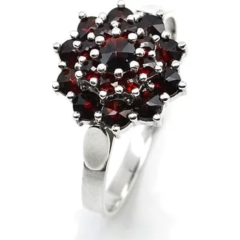 Prsten Stříbrný prsten kytička s českým granátem Lindsay - 59, Rhodiování