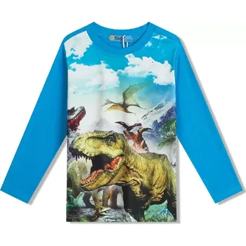 Chlapecké tričko dl.r. Kugo FM7072 modré (tričko pro kluky s dinosaury)