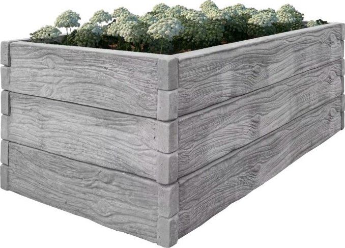 Betonový vyvýšený záhon - dekor dřevo šedý - výška 0,25 m