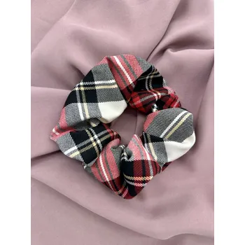 Tartanová gumička scrunchie červeno-bílá