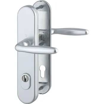 Dveřní kování Bezpečnostní kování na vchodové dveře VERONA, klika-klika Stříbrná střed 10 Se zakrytím