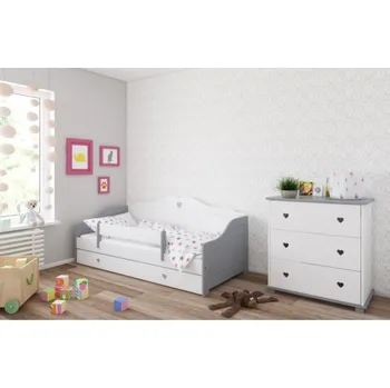 Postel Postel Zina 160/80 cm - šedá/ bílá + matrace + šuplík