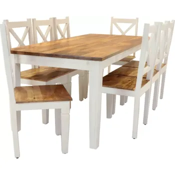 Jídelní stůl Rustikální jídelní set pro 8 osob z dřeva mango