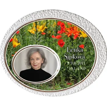 Smuteční dekorace Foto na hrob - Ovál velký rozkvetlá louka 30 cm x 24,5 cm