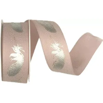 Stuha Stuha bavlněná FEATHER PINK pastelově růžová 25mm x 2m (7,-Kč/m) (Stuha bavlněná, pastelově růžová, jednostranný stříbrný potisk)