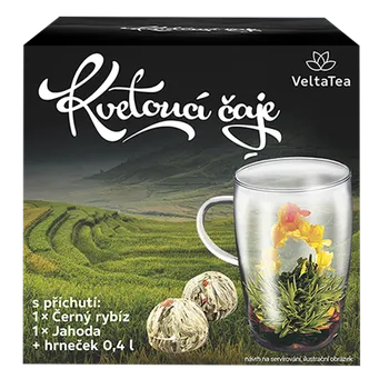 Čaj Kolekce KVETOUCÍCH čajů v dárkové kazetě 2x 6g + SKLENĚNÝ HRNEČEK