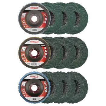 Příslušenství k brusce Sada 12 ks lamelových kotoučů HERMAN 125 mm na nerez (Kompletní sada 12 různých lamelových kotoučů o Ø125 mm)