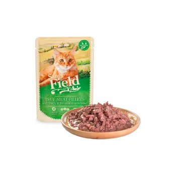 Krmivo pro kočku 85 g, Pro útulky, Sams Field True Meat Fillets with Duck & Jerusalem Artichoke