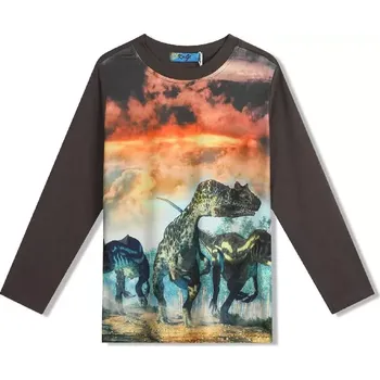 Chlapecké tričko dl.r. Kugo FM7072 tmavě šedé (tričko pro kluky s dinosaury)