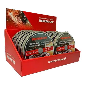 Brusný kotouč Řezný kotouč HERMAN 125 mm - 10 ks, na ocel v kovovém boxu (10ks řezných kotoučů na ocel 125x1,0 mm v kovovém boxu)