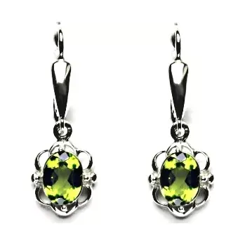 Náušnice Zlaté náušnice, přírodní olivín, bílé zlato, NK 1140/20