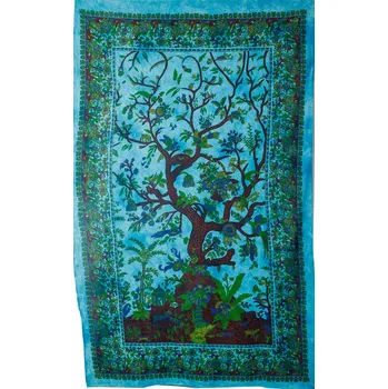 Přehoz na lůžko Bavlněný přehoz na postel Strom života - modrý 1, Sittar