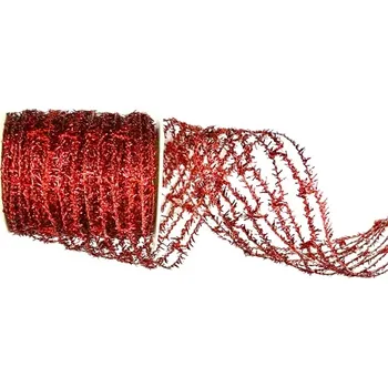 Stuha Ozdobné pletivo MOONLIGHT červené 8cm x 3m (12,-Kč/m) ( Vánoční ozdobné pletivo červené, polypropylénové, lesklé)