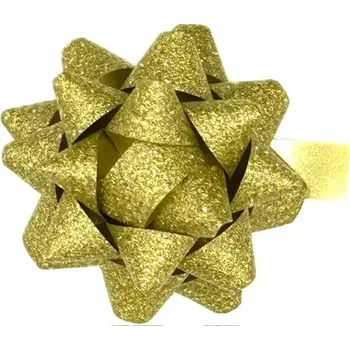 Stuha Rozeta dárková GLAMOUR zlatá glitrová 5cm (Rozeta dárková, glitrová zlatá, malá 5cm, samolepící)
