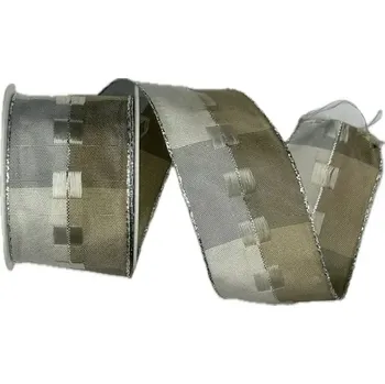 Stuha Stuha vánoční CELEBRATION PLATINUM 40mm x 2m (15,-Kč/m) (Stuha vánoční, saténová, oboustranná, s drátkem v lemu)