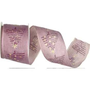 Stuha Stuha vánoční PINK TREES pastelově růžová 40mm x 2m (13,-Kč/m) (Bavlněná vánoční stuha, v barvě pastelově růžové, jednostranný potisk, s drátkem v lemu)