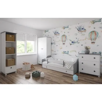 Postel Postel Fiona 160/80 cm - šedá/ bílá + matrace + šuplík