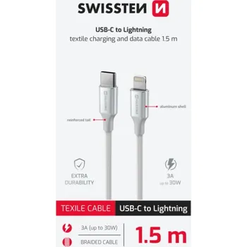 Napájecí kabel Swissten Datový Kabel Textile Ii USB-C / Lightning, 1.5m - bílá
