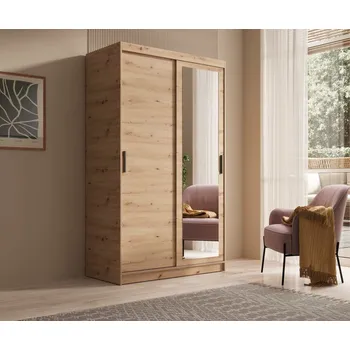 Šatní skříň Šatní skříň s posuvnými dveřmi a zrcadlem Hailey - 120 cm Barva: dub Artisan