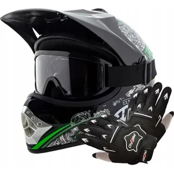 Motodoplněk ATV dětský motocross set: černo–zelená helma M (55–56 cm), rukavice a brýle