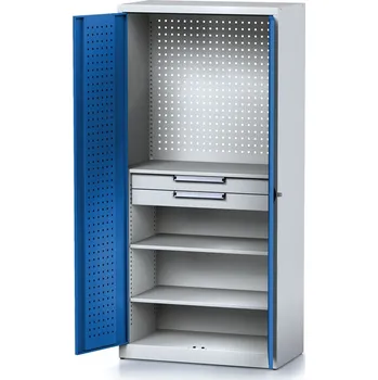 Alfa 3 Policová dílenská skříň 2-dveřová MECHANIC, 2 police, 2 zásuvky, 920 x 500 x 1950 mm, modré dveře