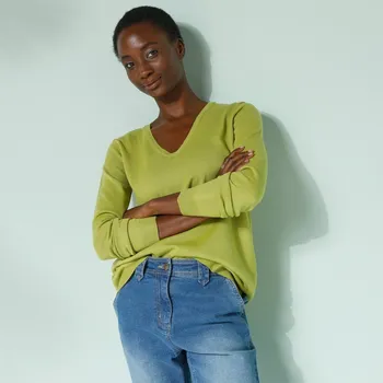 Dámský svetr Pulovr s výstřihem do V mechová 50