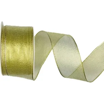 Stuha Stuha zlatá PLATINUM GOLD lurexová 40mm x 2m (14,- Kč/m) (Stuha zlatá, lurexová, průsvitná, s drátkem v lemu)