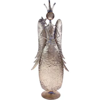 Plechový anděl s korunkou a hvězdou 49 cm (Socha anděla z plechu vysoká)