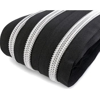 Zip Zip spirálový šíře 10 mm metráž se stříbrnými zoubky - černá