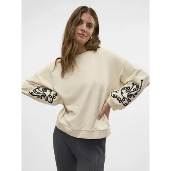 Dámská mikina Vero Moda dámská mikina s vyšívanou aplikací na rukávu Velo krémová Velikost: S