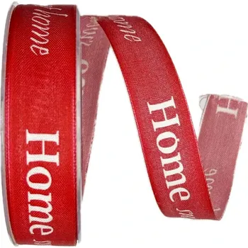 Stuha Stuha bavlněná HOME SWEET HOME 25mm x 20m (5,-Kč/m) (Stuha bavlněná, červená, jednostranný potisk, s vetkaným vlascem v lemu)