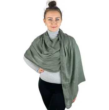 Šátek Dámský šátek 90 x 175 cm ozdobné proužky - khaki